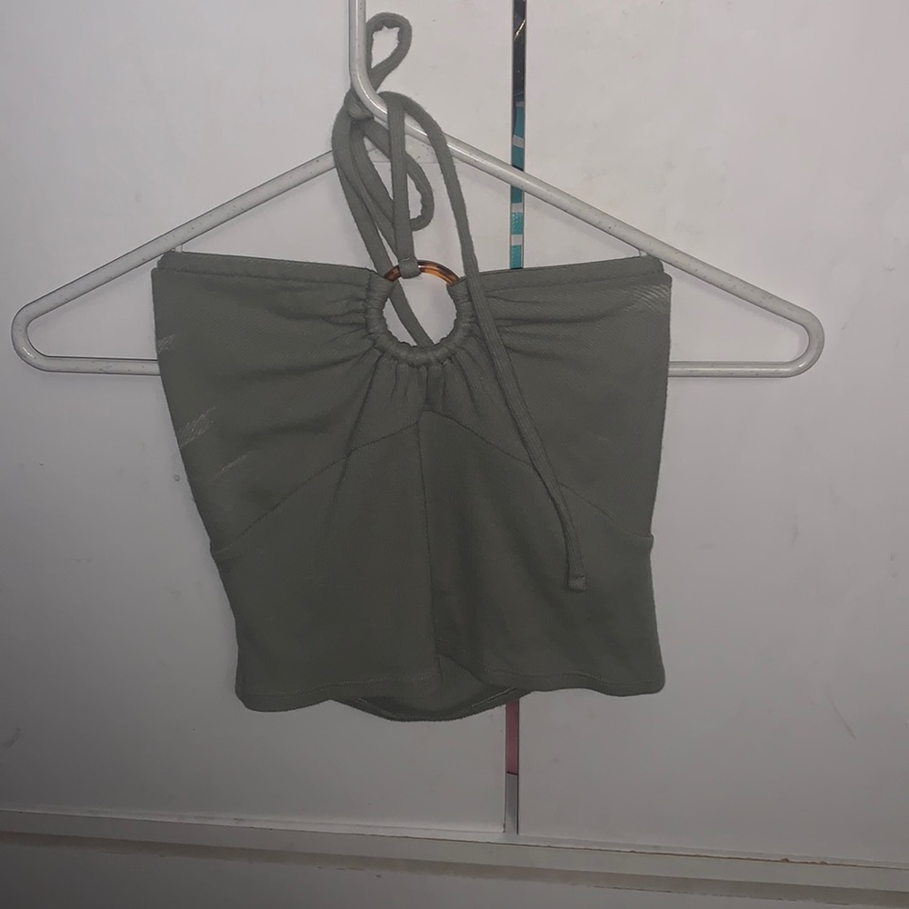 green halter crop top
